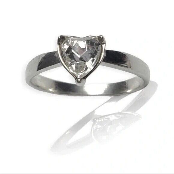 Silver Tone Ring Size 8 Rhinestone Glass Crystal Triangle Heart Ring - Picture 1 of 7